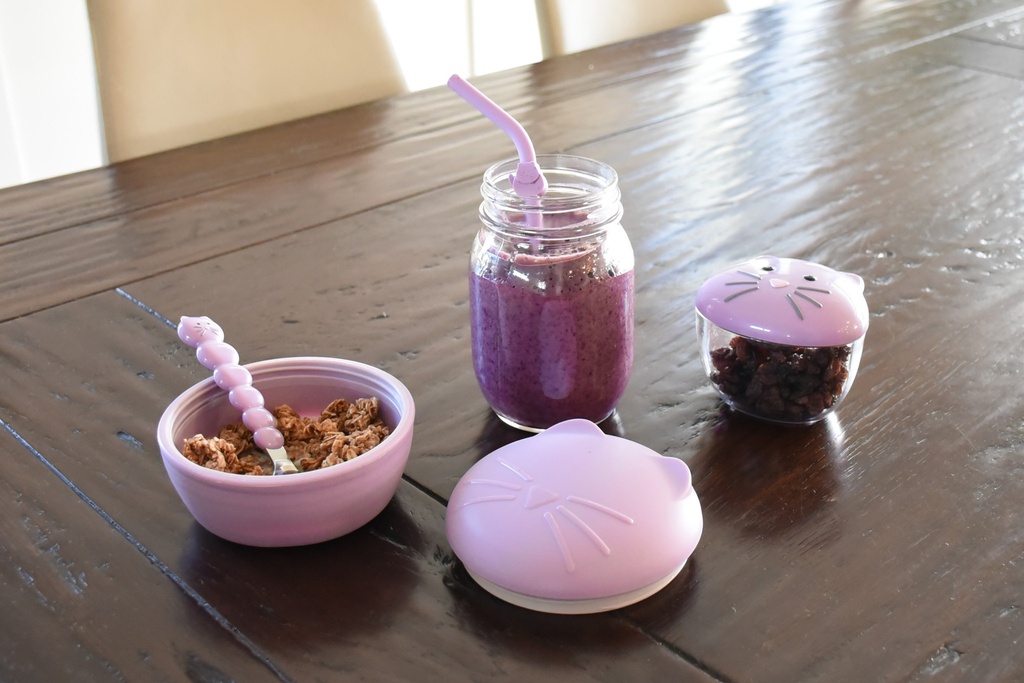 Silicone Bowl with Lid, Spoon and Fork 