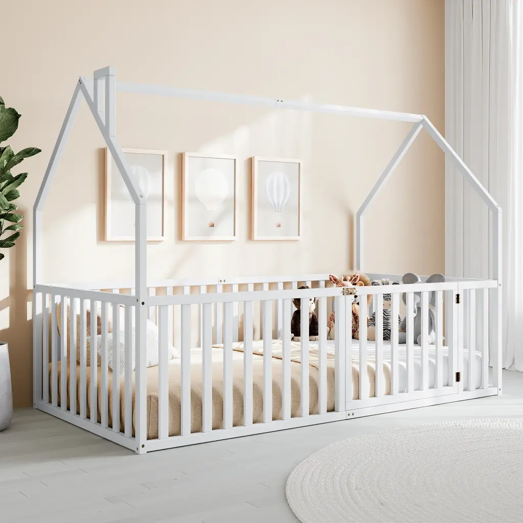 Cama de Piso con Barda estilo Casa, Tamaño Twin