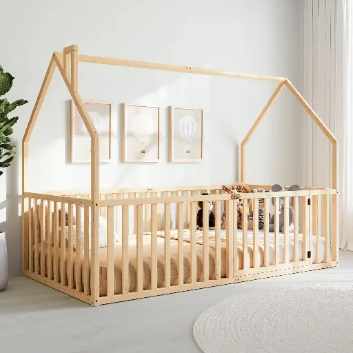 Cama de Piso con Barda estilo Casa, Tamaño Twin